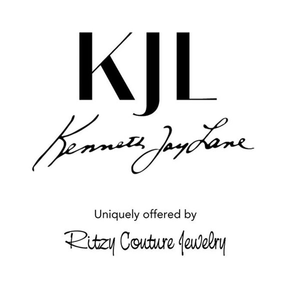 Kenneth Jay Lane 22k Gold Plated White Enamel Hoop Earrings with Crystals - Picture 9 of 9